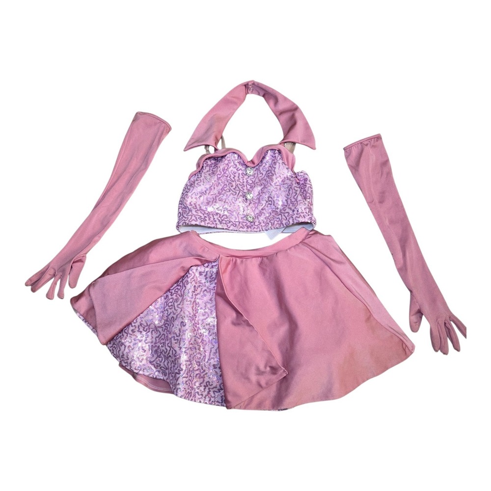Tenth House Dance Costume Set Small Adult Dusty Rose 3 Piece Halter‎ Skort